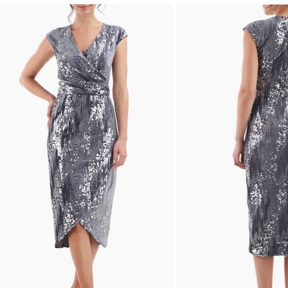 NWOT JS Collections velvet and sequin faux wrap dress